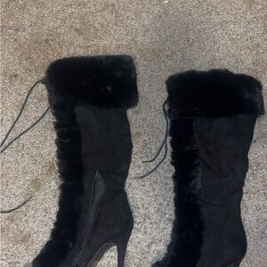Fashion Nova Black Fur Heeled Boots
